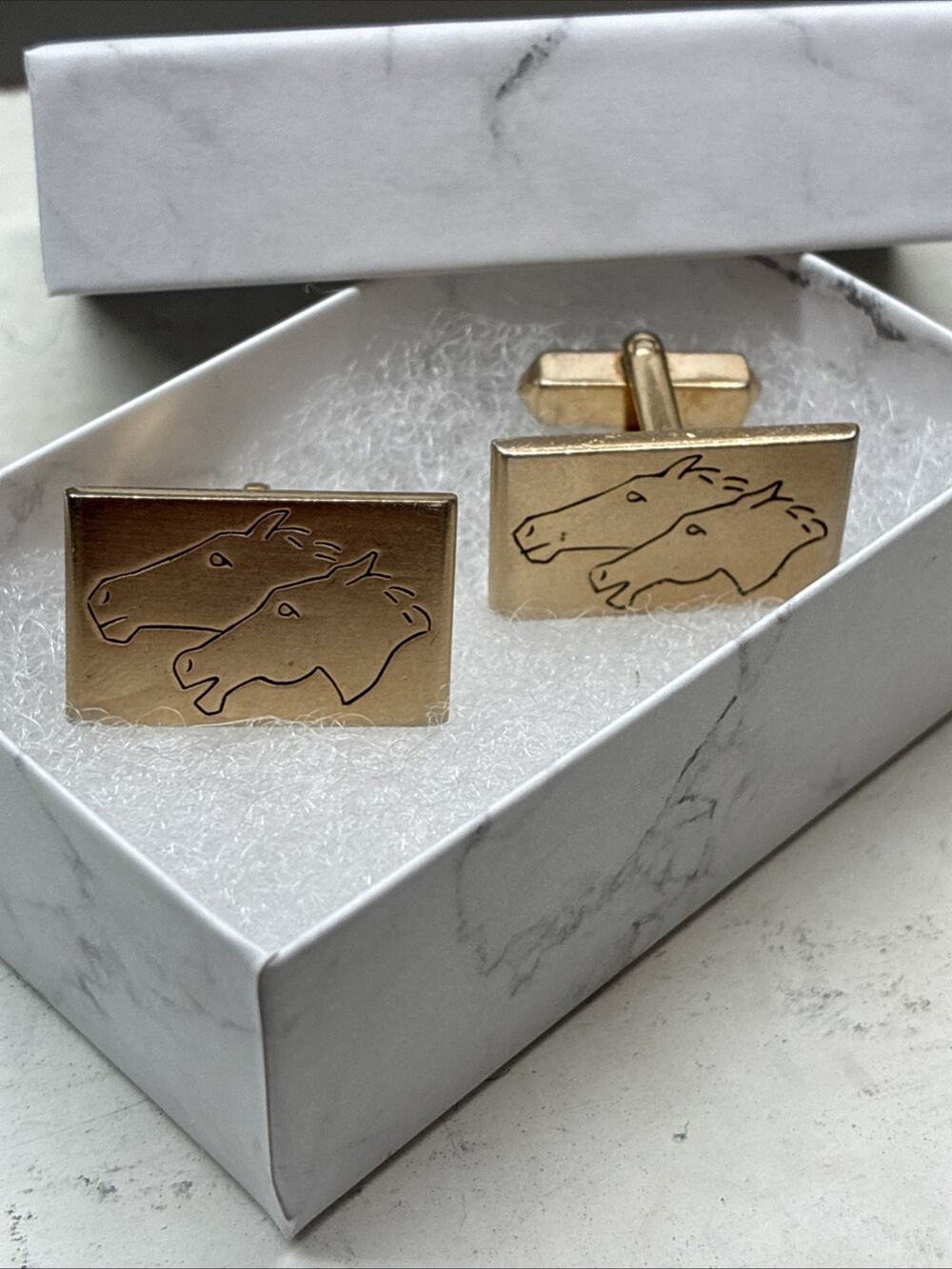 Swank Etched Running Horses Theme Gold Tone Cufflinks Vintage